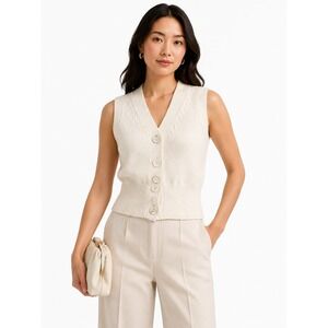 Adeam x Carolyn Murphy Sweater Cashmere Blend Sora Vest Cream‎ White Size M